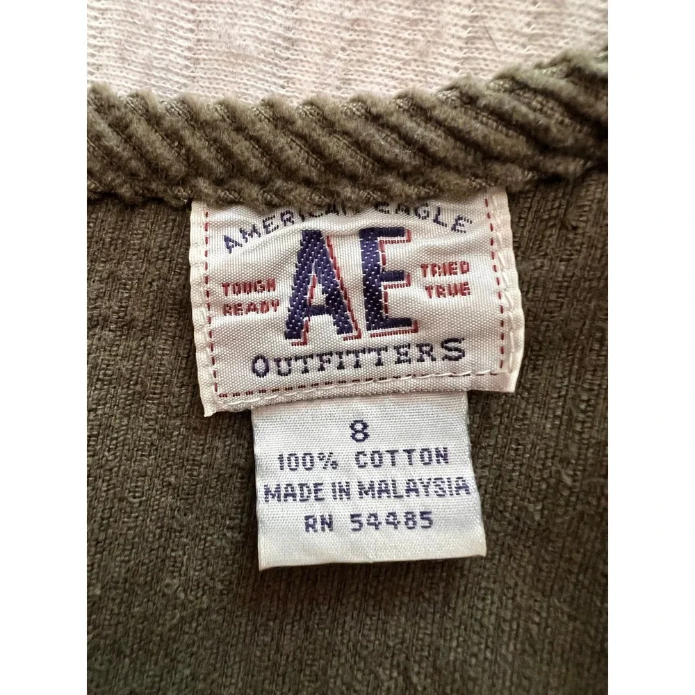 American Eagle Olive Green Corduroy Jumper Dress Sleeveless Pockets Vintage Sz 8